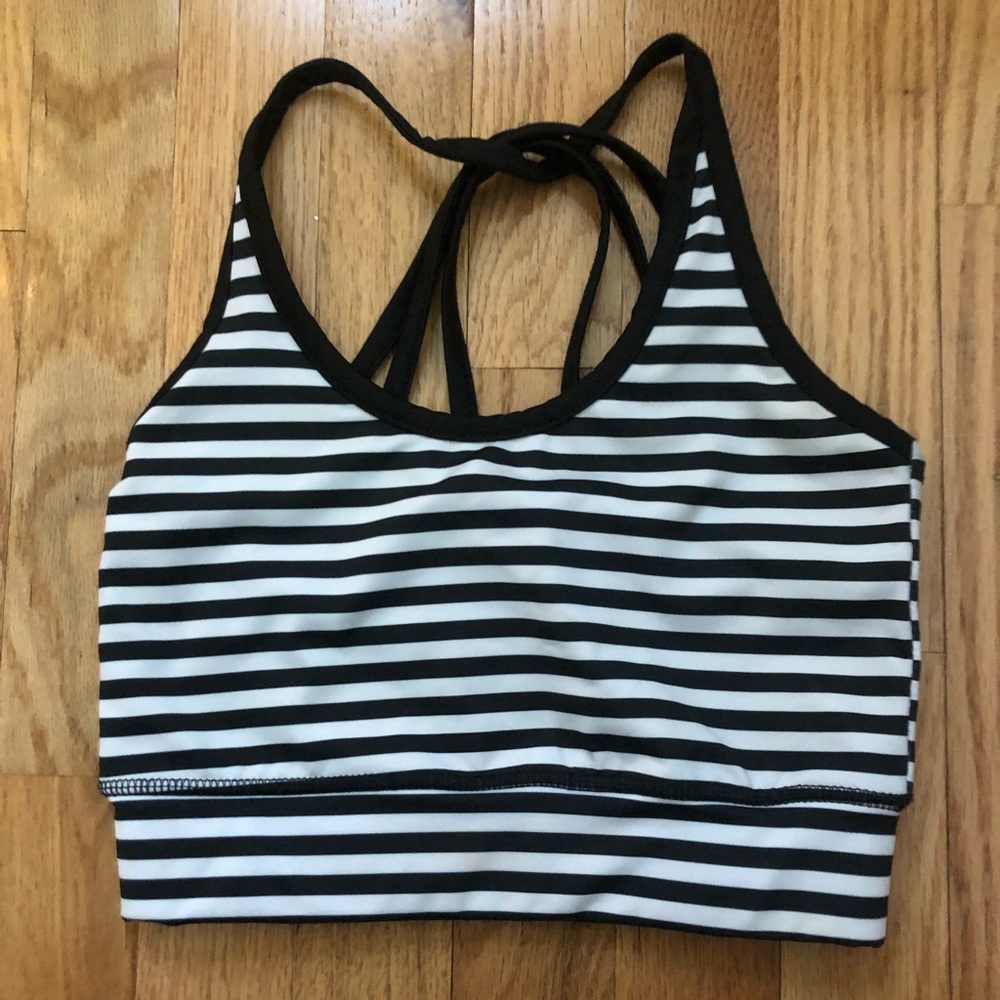 Black and white striped sports bra. Size xs